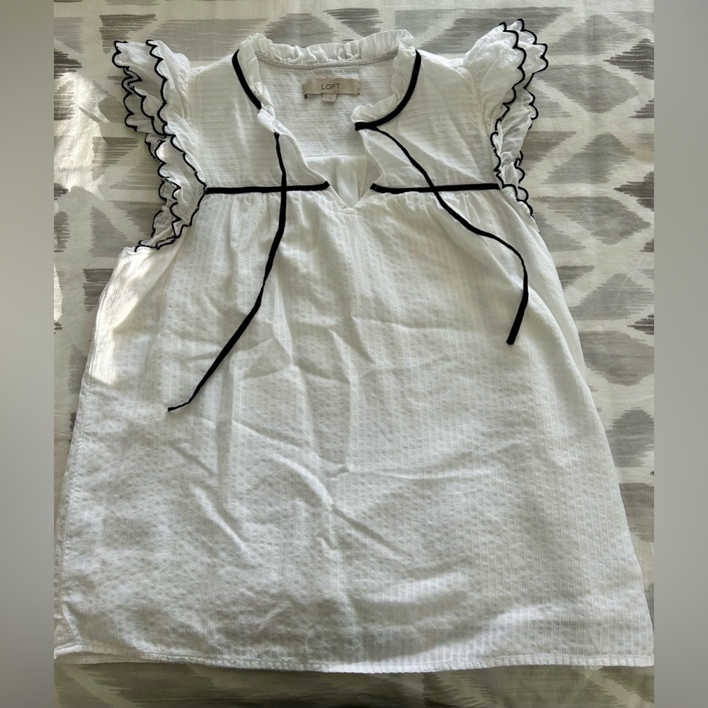 LOFT White Ruffle Tank
